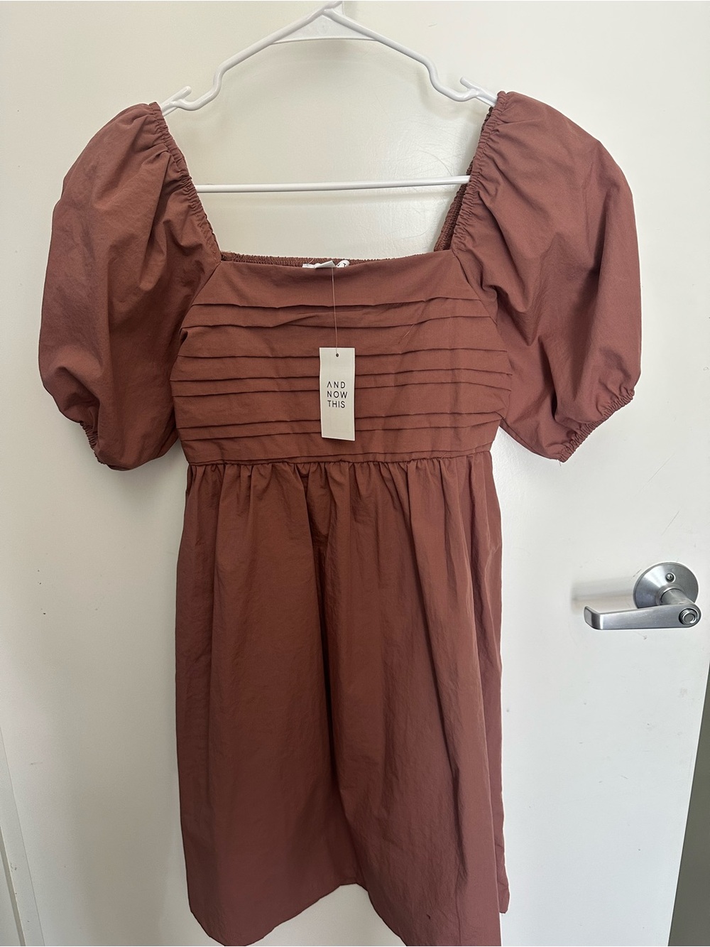 And Now This Puff Sleeve Square Neck Dress - Rust Brown